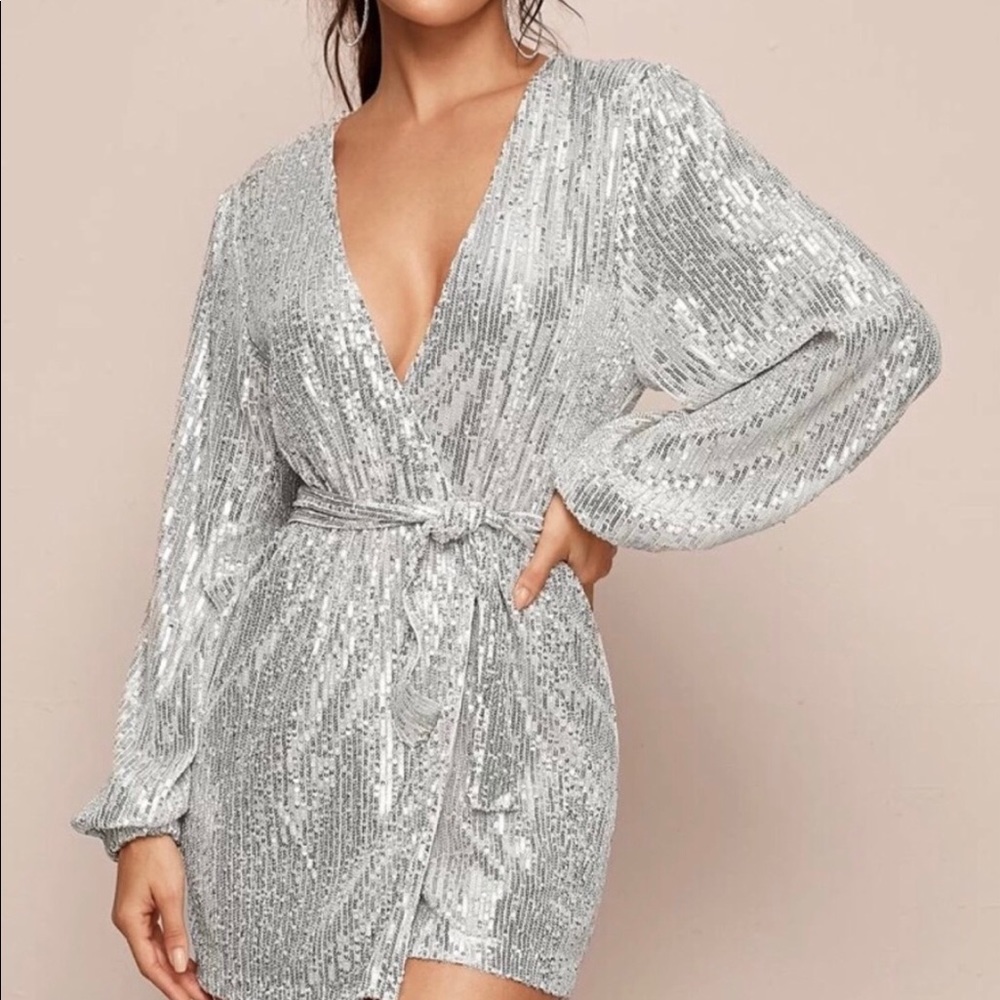 Sequin silver wrap dress